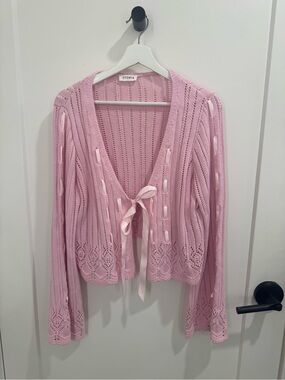 Storia Light Pink Open-Knit Tie-Front Cardigan